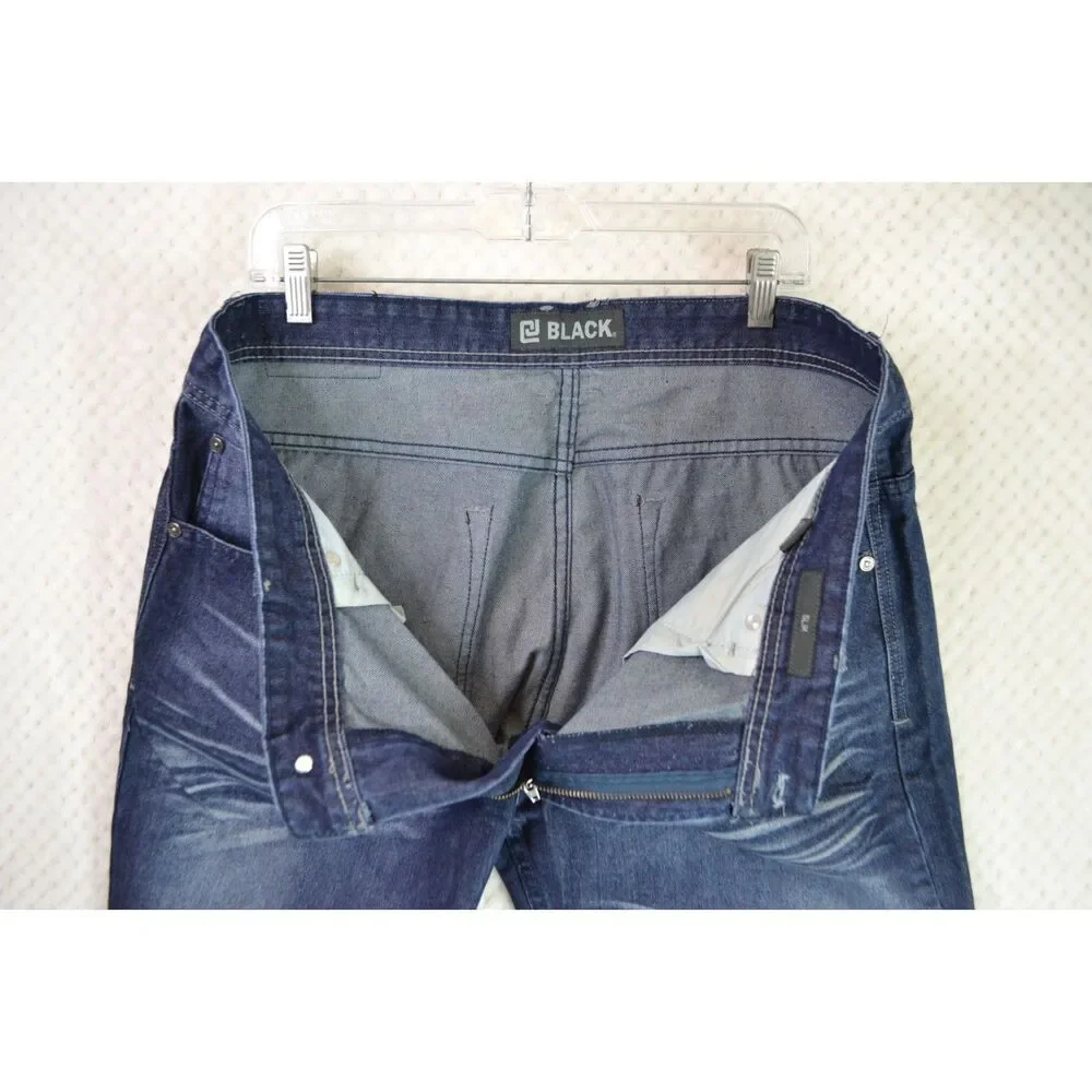 CJ Black Men's 38x32 Slim Fit Dark Wash Distressed Tapered Jeans